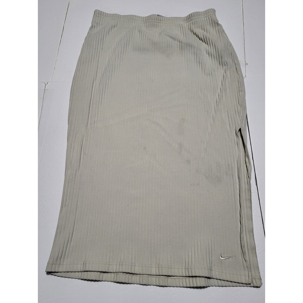 Nike Retro Chill Knit Ribbed Sporty High-Rise Midi Skirt Off-White Sz Women L